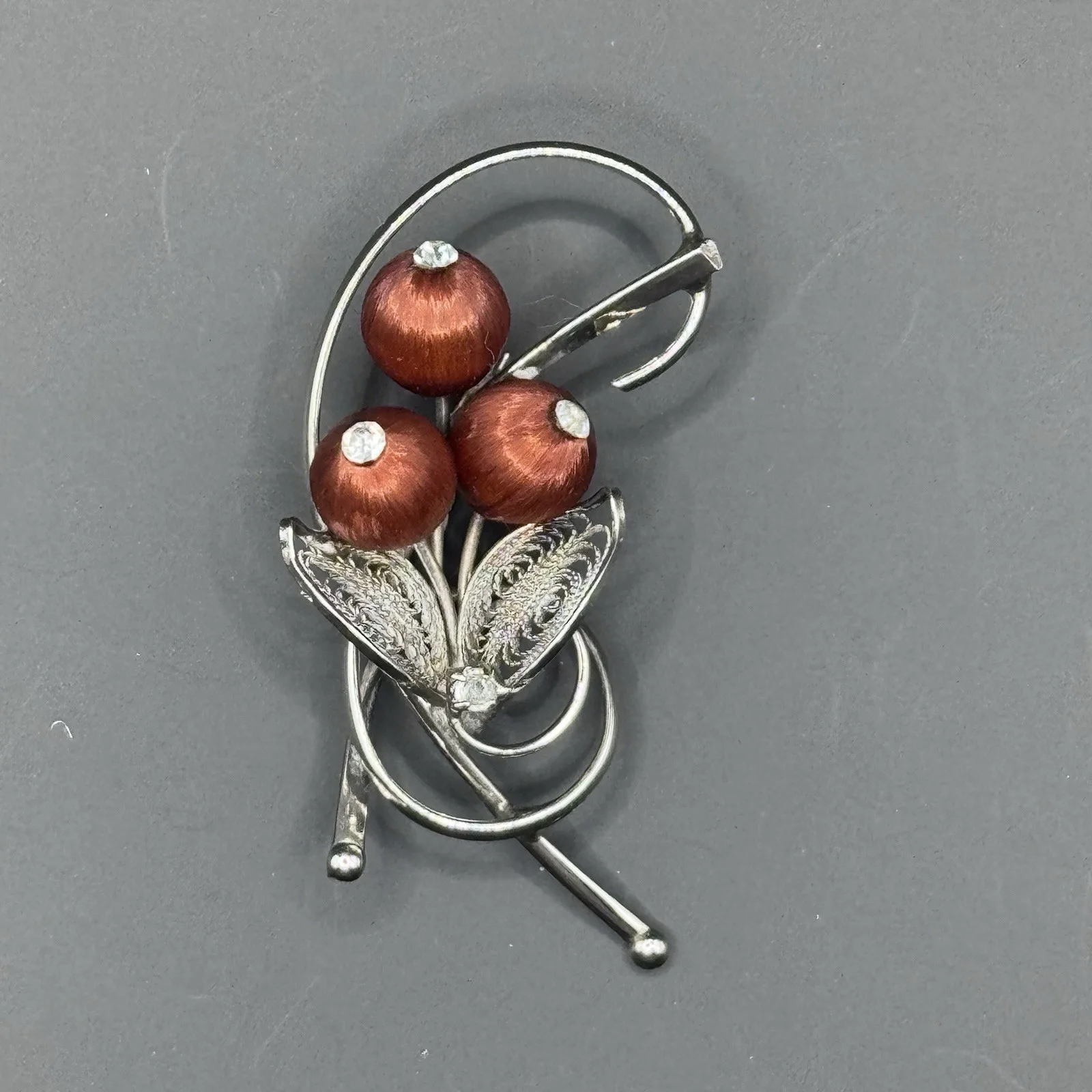 Vintage Silver Tone Filigree Berry Brooch