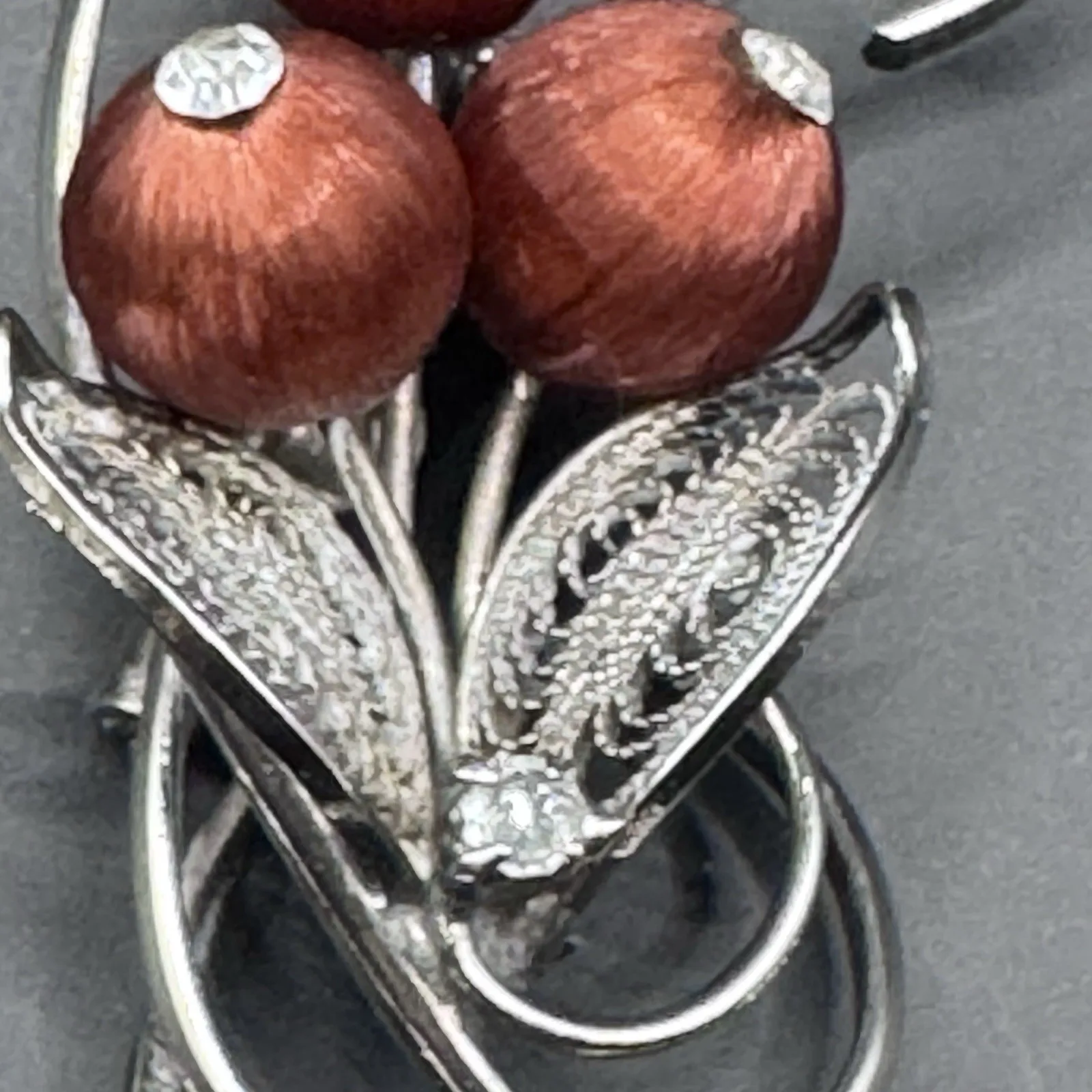 Vintage Silver Tone Filigree Berry Brooch - photo 2