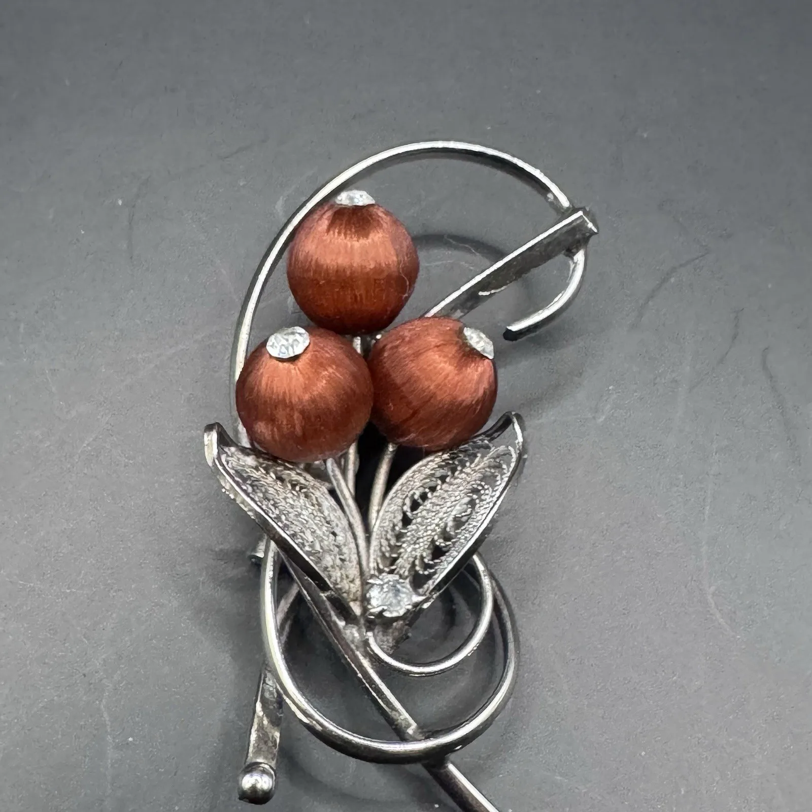 Vintage Silver Tone Filigree Berry Brooch - photo 3