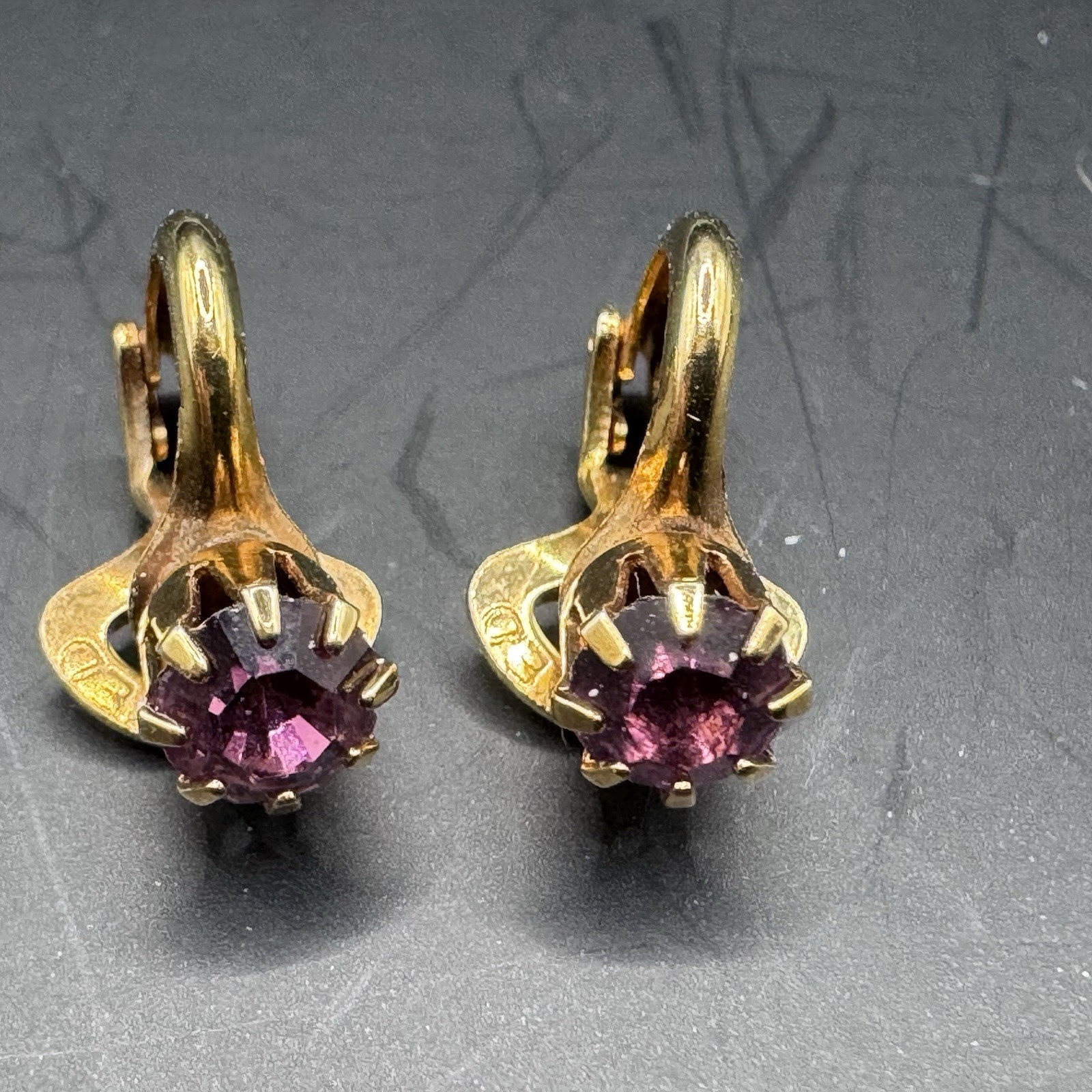 Vintage Tiny Purple Crystal & Gold Tone Clip-On Earrings - photo 2
