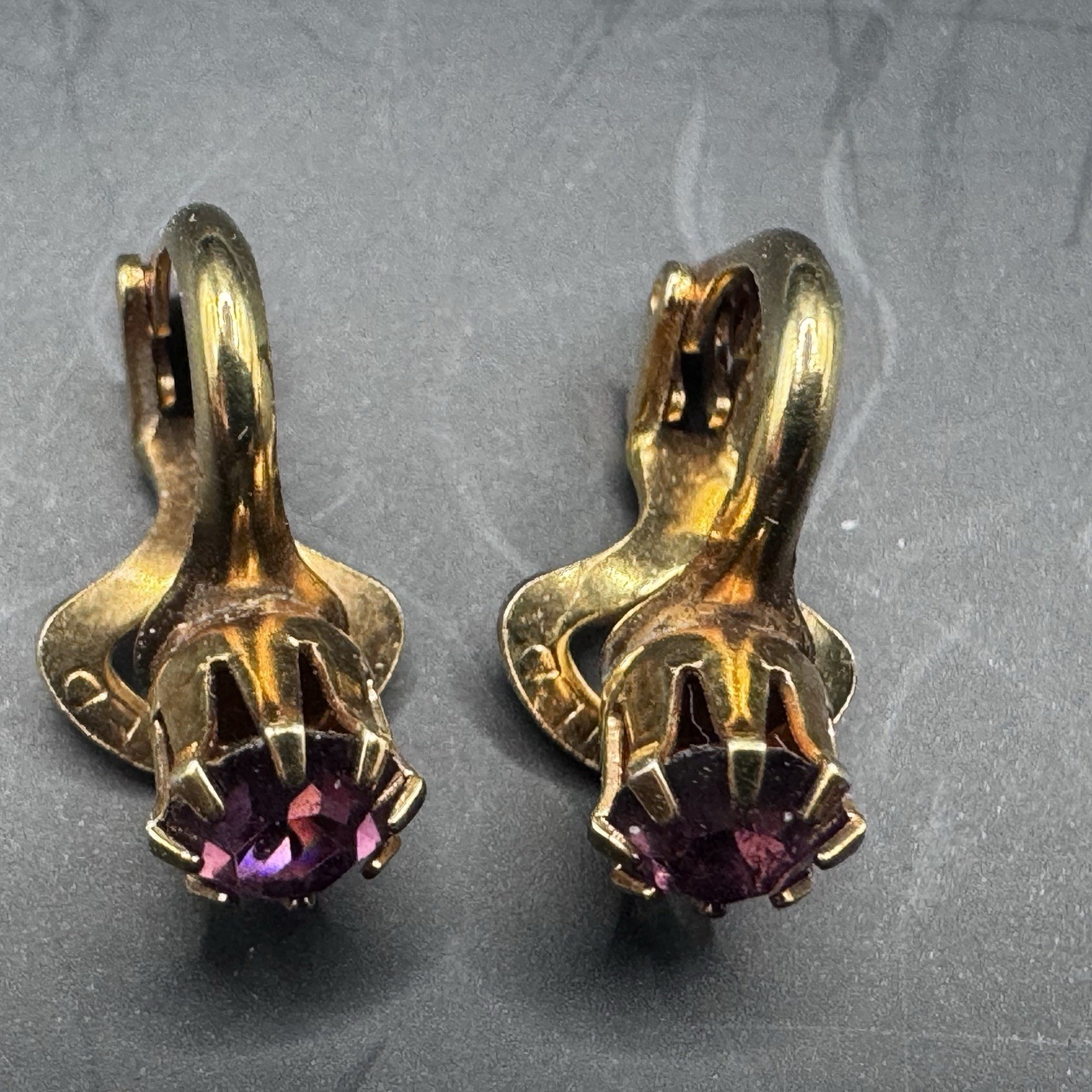 Vintage Tiny Purple Crystal & Gold Tone Clip-On Earrings - photo 3