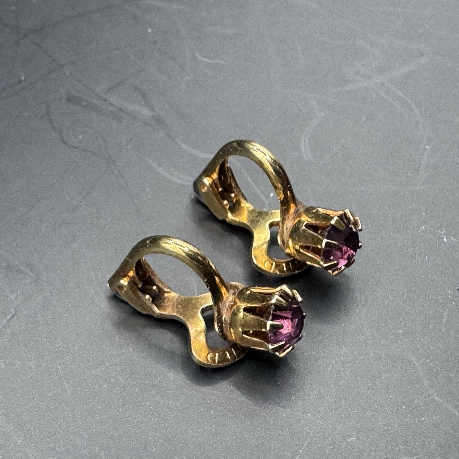 Vintage Tiny Purple Crystal & Gold Tone Clip-On Earrings - photo 4
