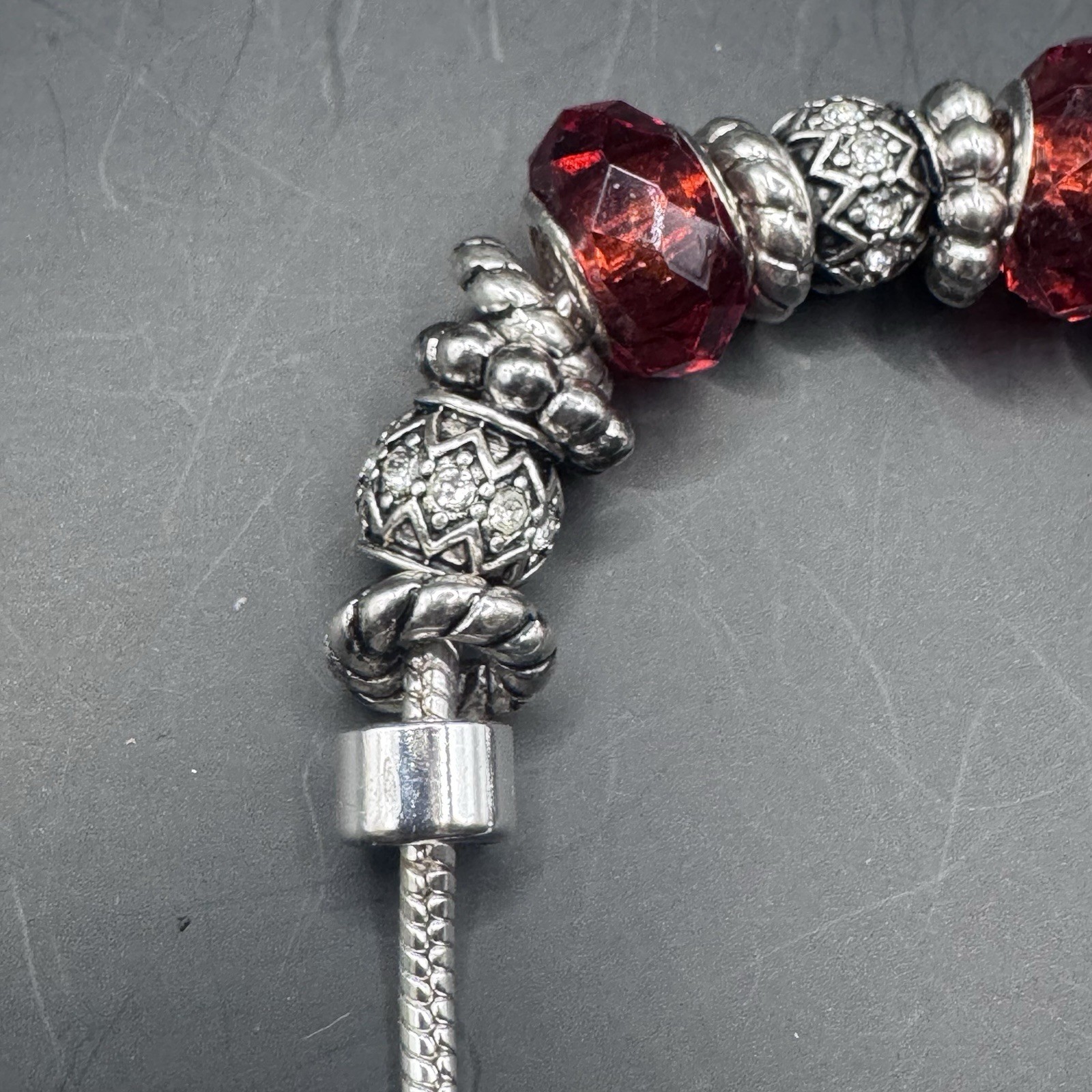 Vintage beaded bracelet red/orange and silver beads, lobster cla - photo 5