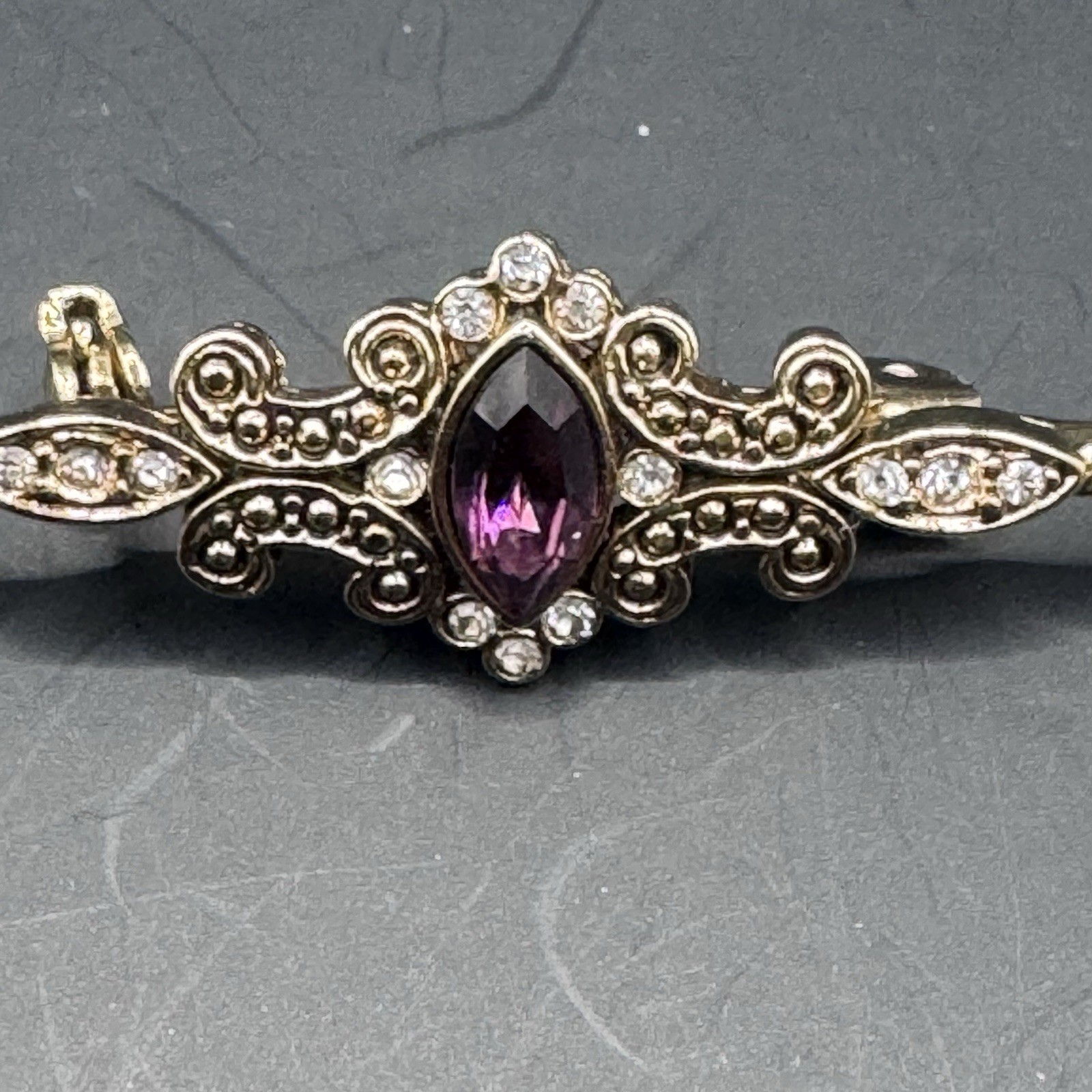 Victorian/Edwardian Reproduction Gold Tone Bar Pin w/ Amethyst C - photo 2