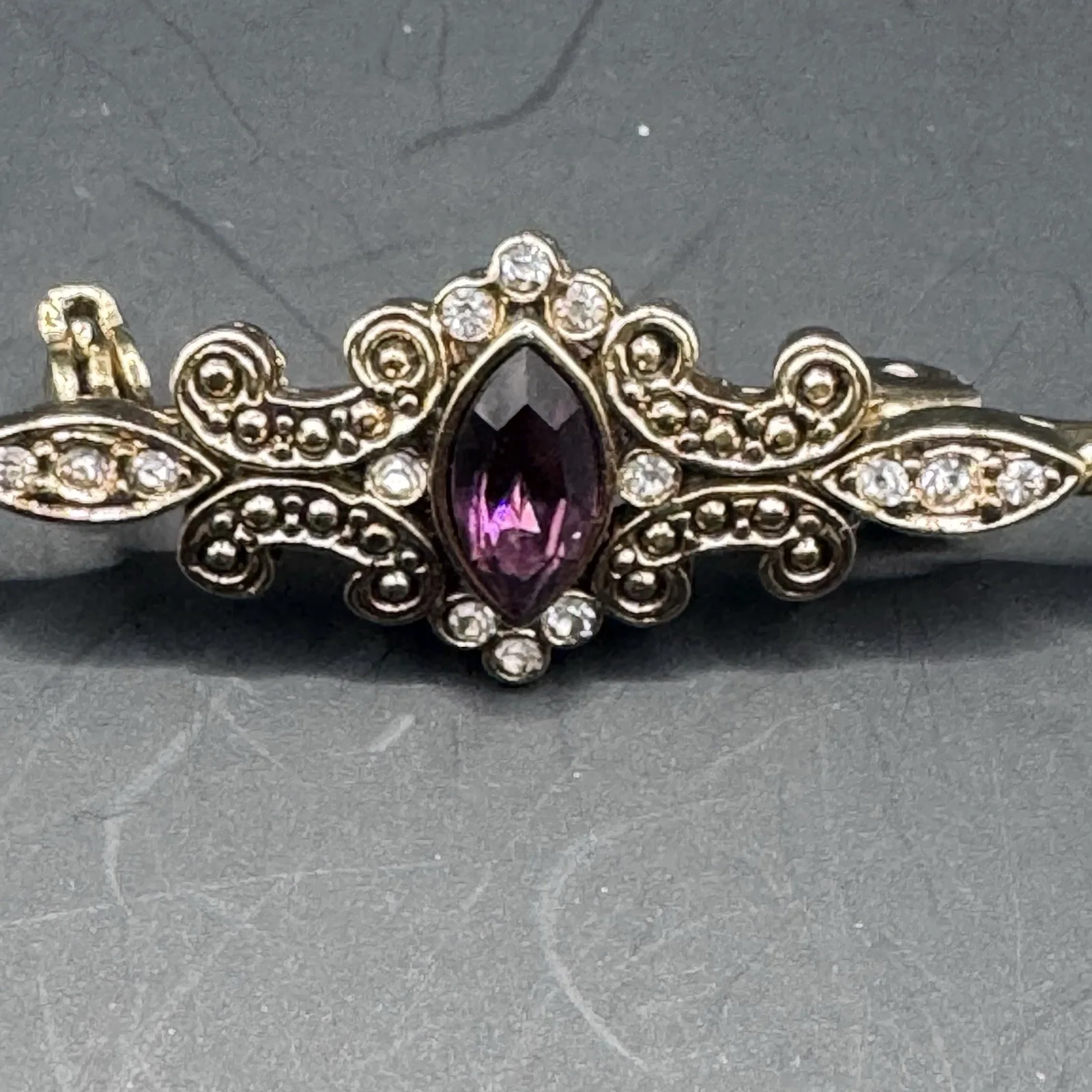 Victorian/Edwardian Reproduction Gold Tone Bar Pin w/ Amethyst C - photo 2