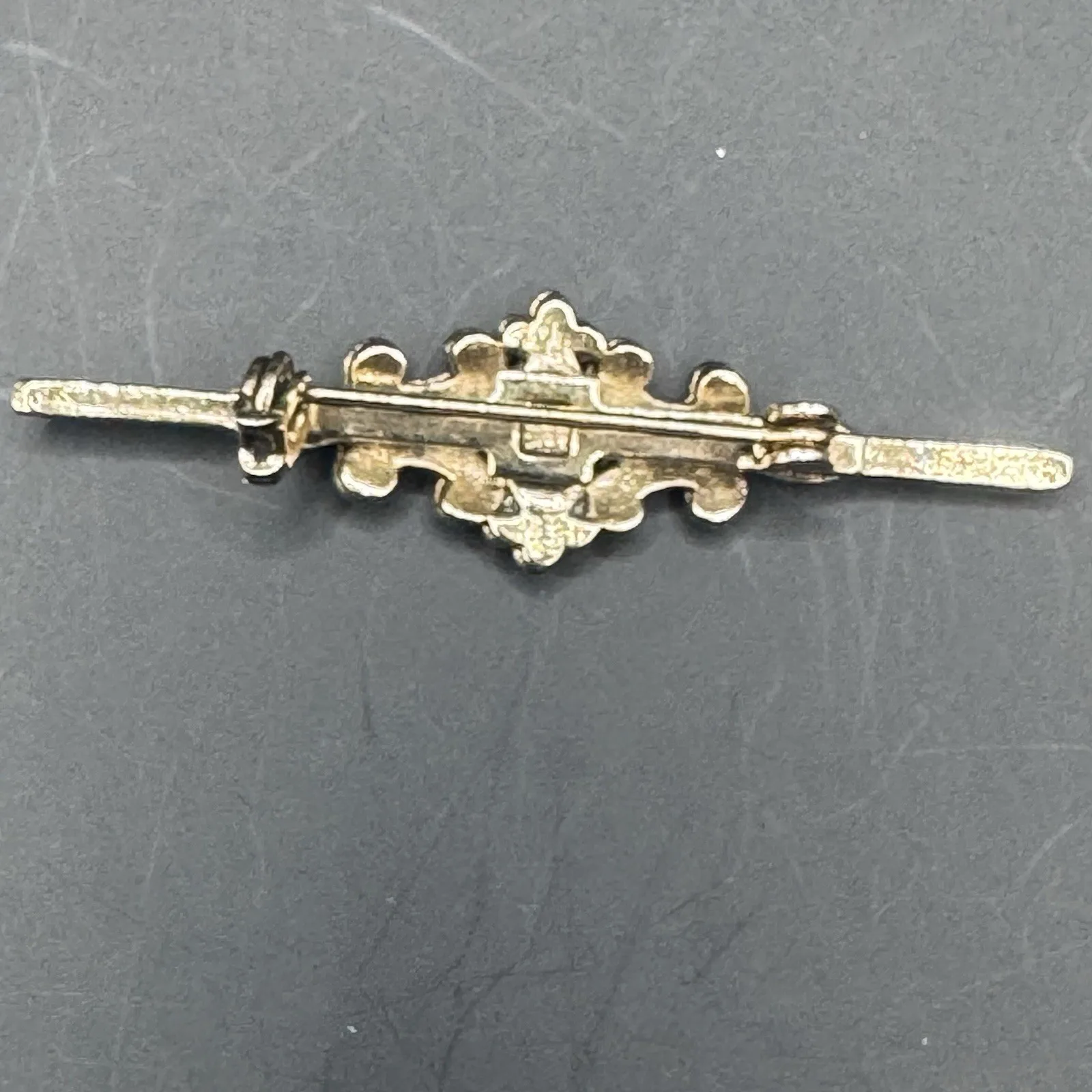 Victorian/Edwardian Reproduction Gold Tone Bar Pin w/ Amethyst C - photo 3