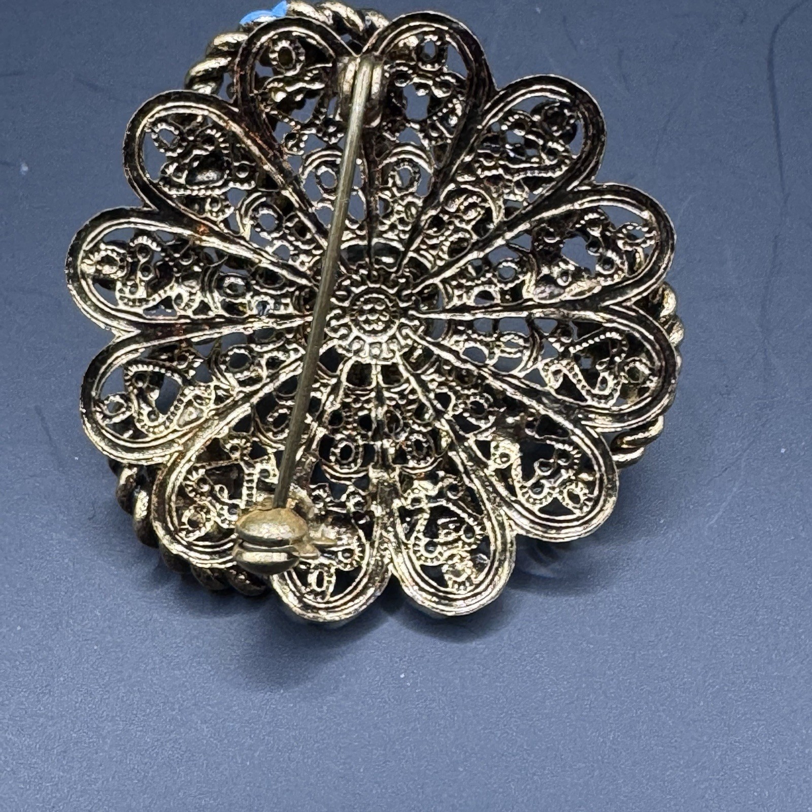 Vintage Brass and Faux Turquoise Brooch - photo 5