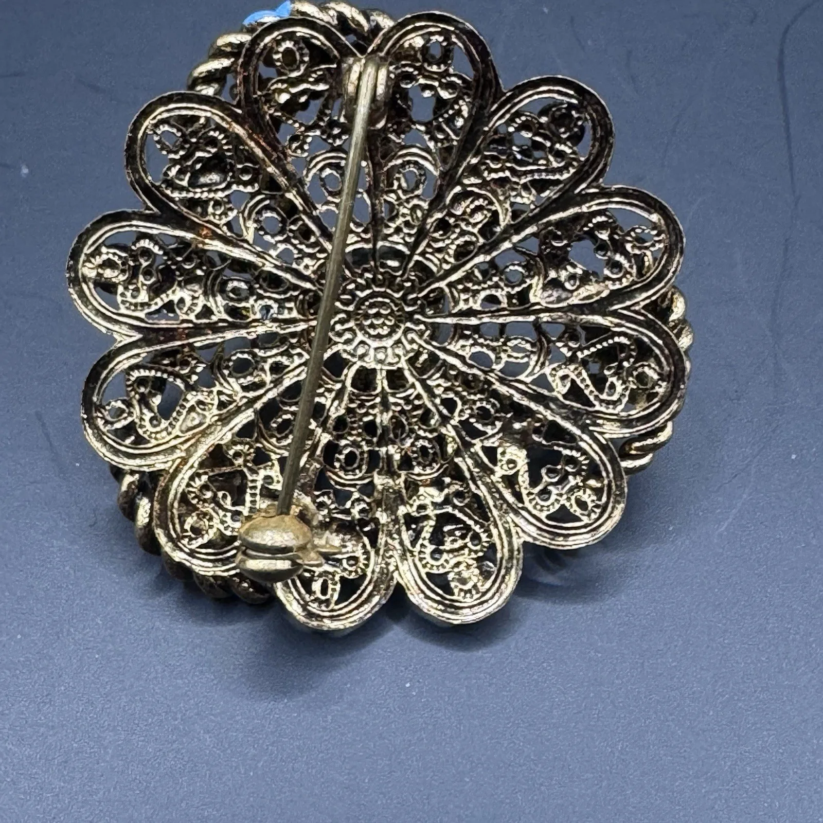 Vintage Brass and Faux Turquoise Brooch - photo 5