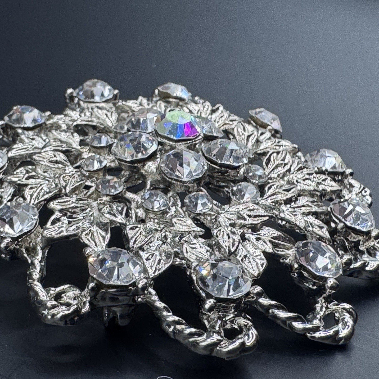 Vintage Silver Toned Rhinestone Floral Brooch - photo 3