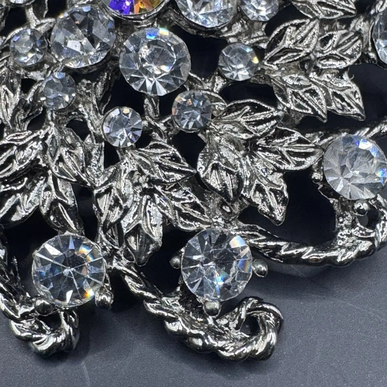 Vintage Silver Toned Rhinestone Floral Brooch - photo 4