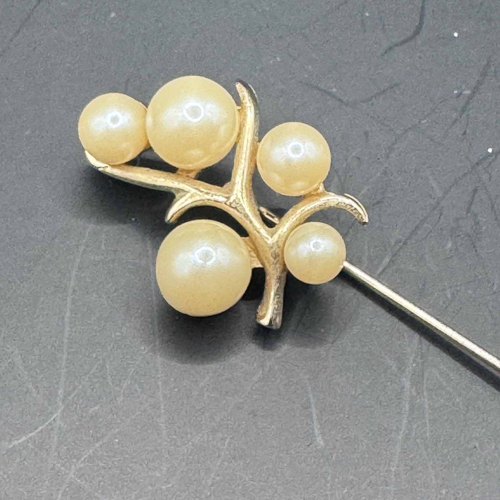 Faux pearl, Victorian revival gold tone stick pin