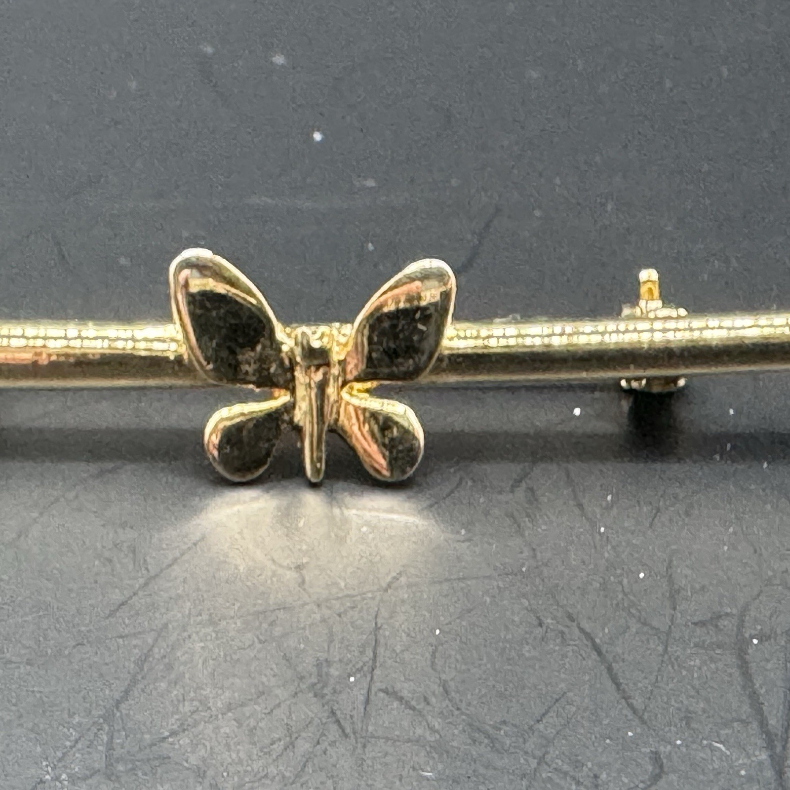 Victorian Reproduction Gold Tone Bar Pin with Butterfly