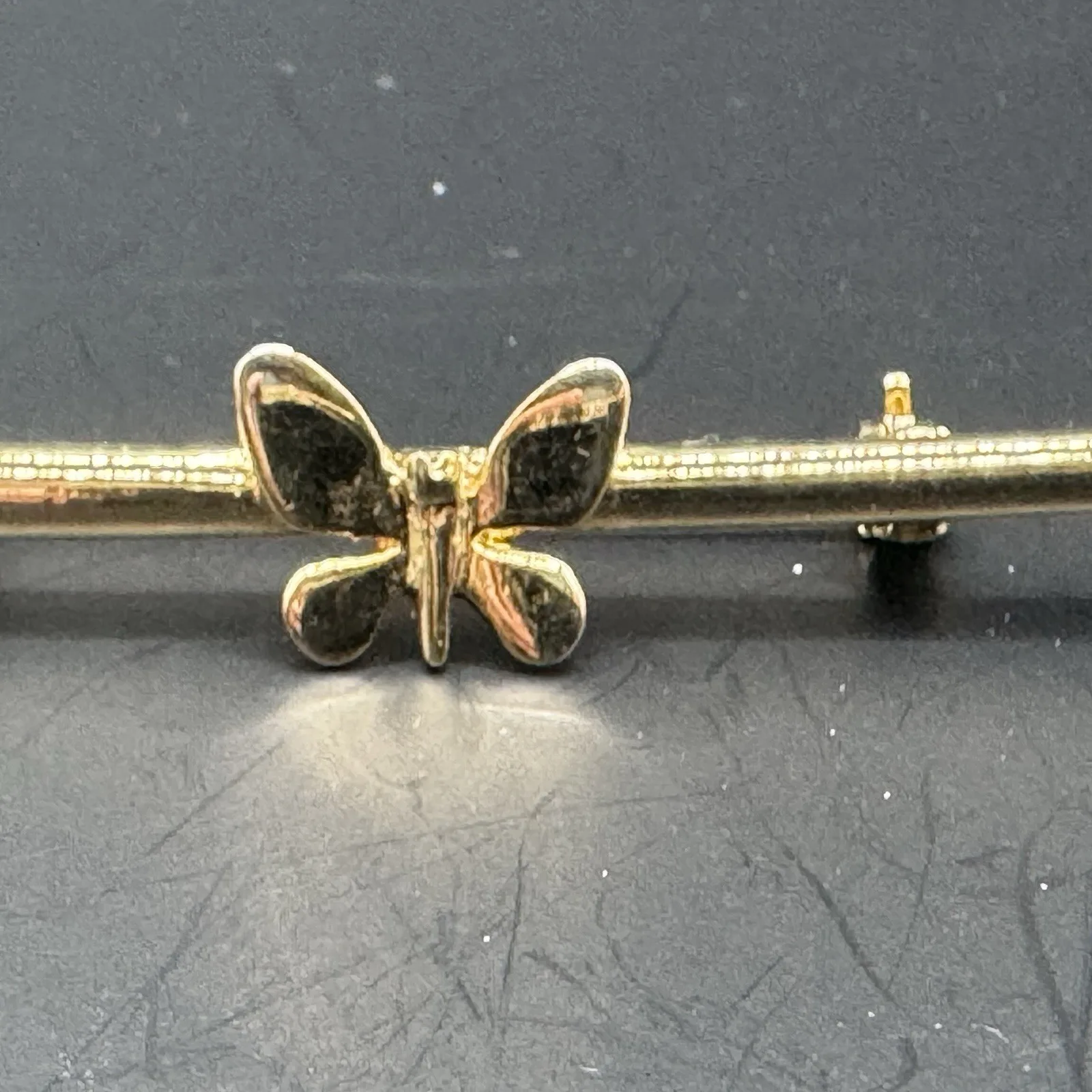 Victorian Reproduction Gold Tone Bar Pin with Butterfly