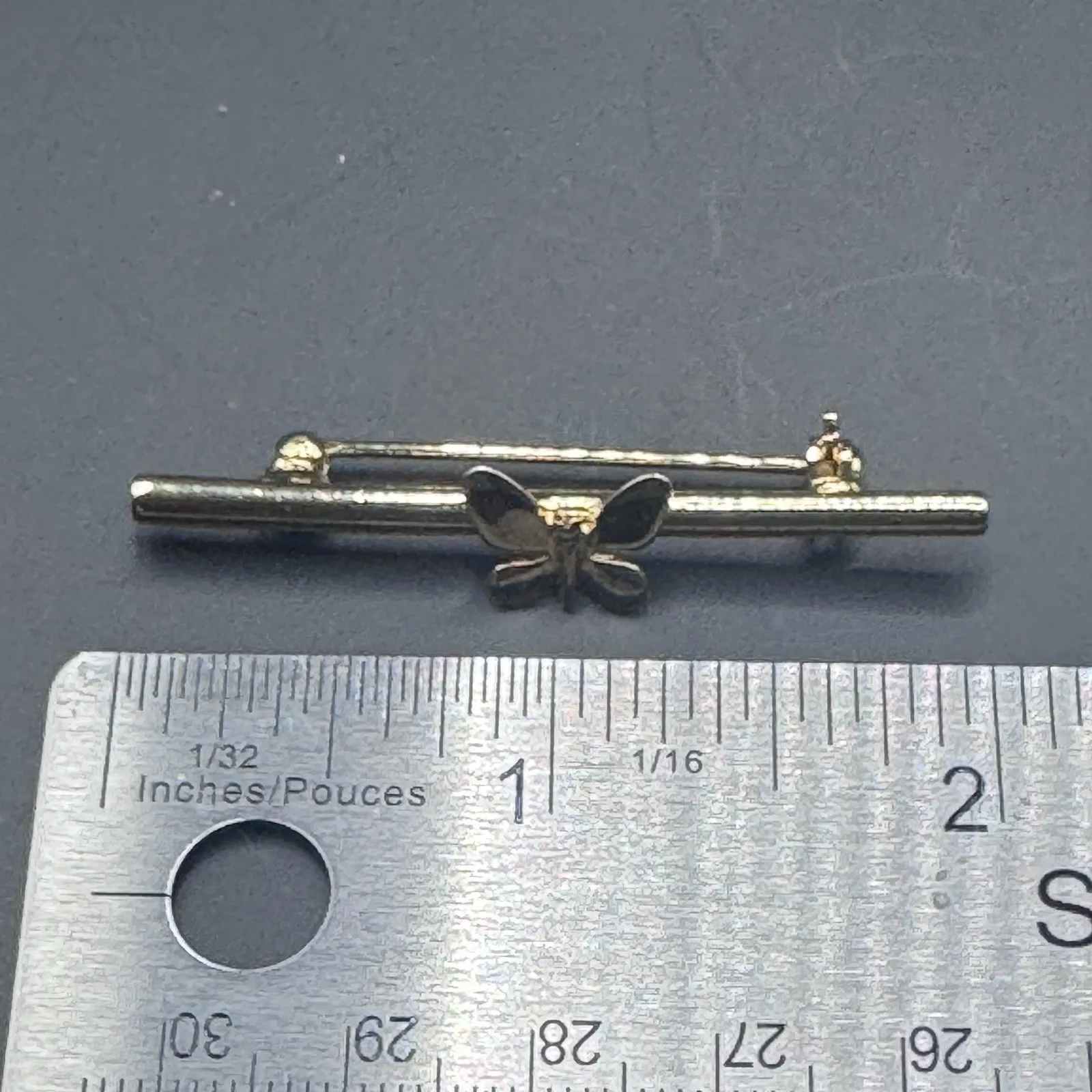 Victorian Reproduction Gold Tone Bar Pin with Butterfly - photo 5