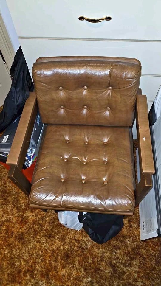 Vintage MCM Tufted Faux Leather Armchair - Cognac/Brown - Solid