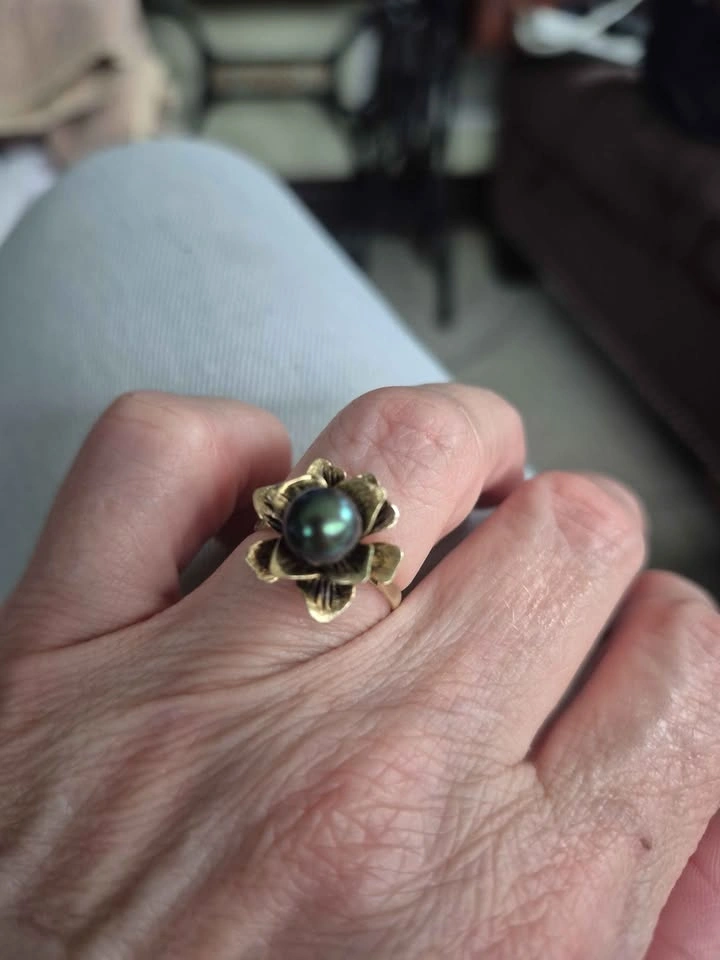 Vintage 14K Gold Pearl Flower Ring - 1940s-50s (Size 7) - photo 3