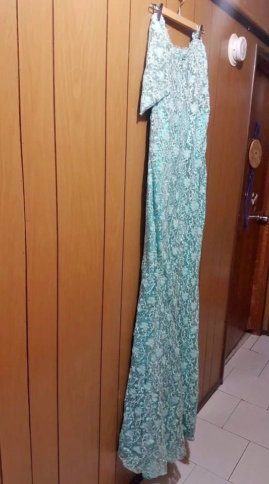 Blue-Gold Floral Party Dress