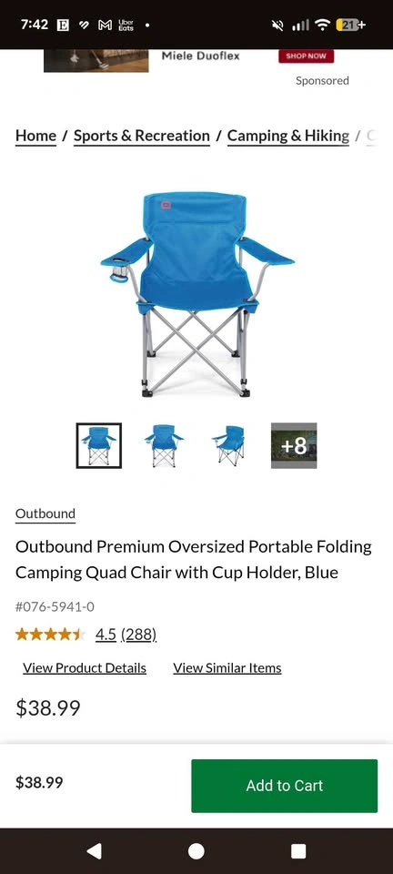 Outbound Oversized Blue Folding Camping Chair w/ Cup Holder - photo 3