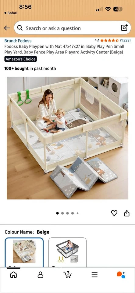 Fodoss Baby Playpen with Mat 47x47 Beige Play Yard