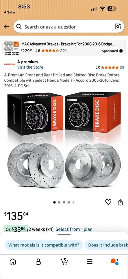 A-Premium Drilled Slotted Brake Rotors 4-PC