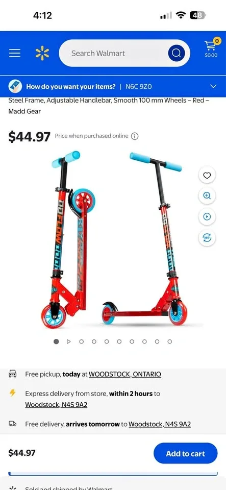 Madd Gear Scooter Red Blue Adjustable Handlebar