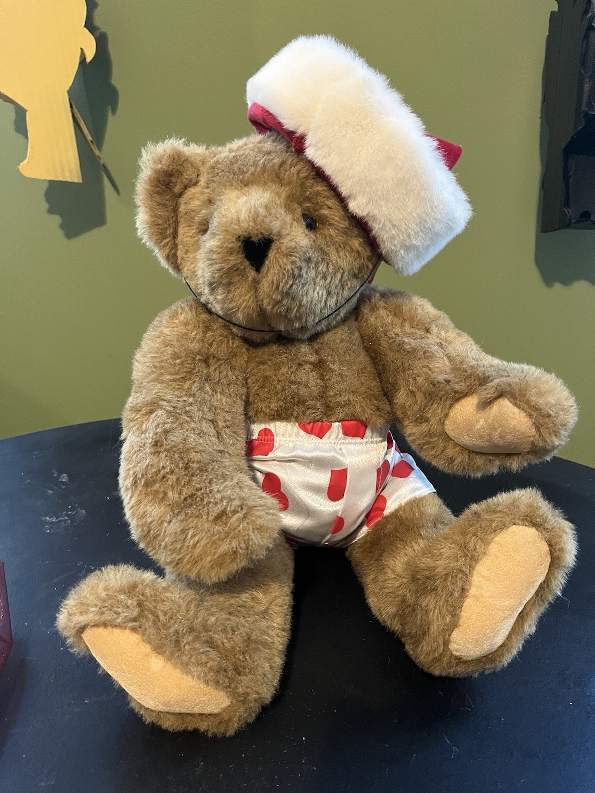 Vermont Teddy Bear 16" Jointed Bear w/ Santa Hat & Heart Boxers