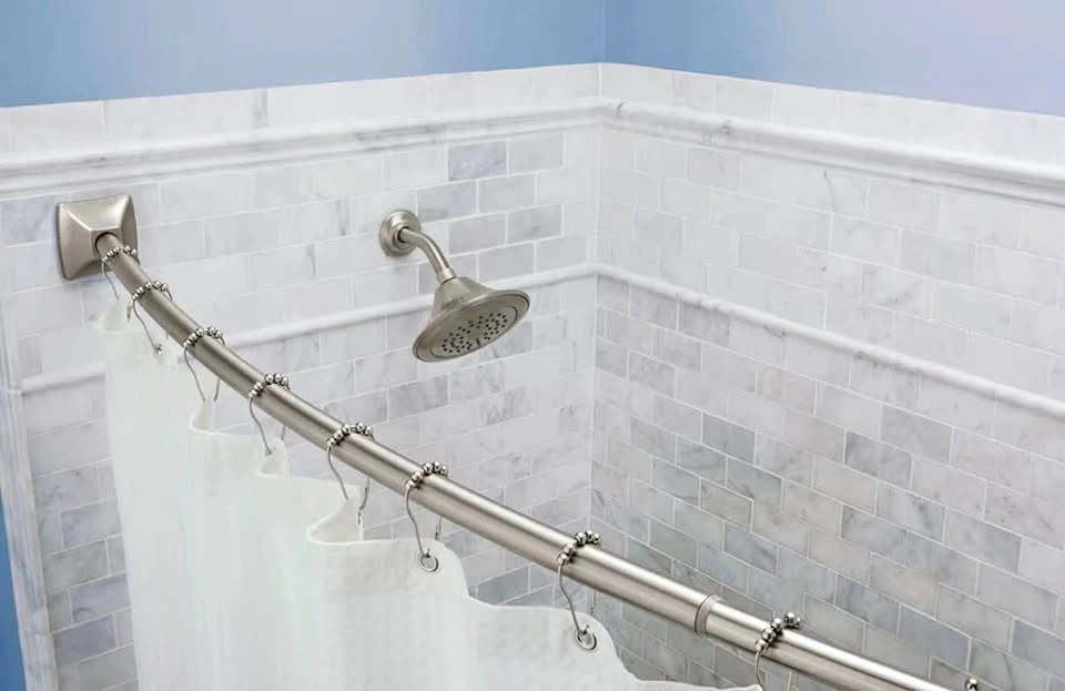 Permanent Mount Adjustable Curved Shower Rod, Brushed Nickel max