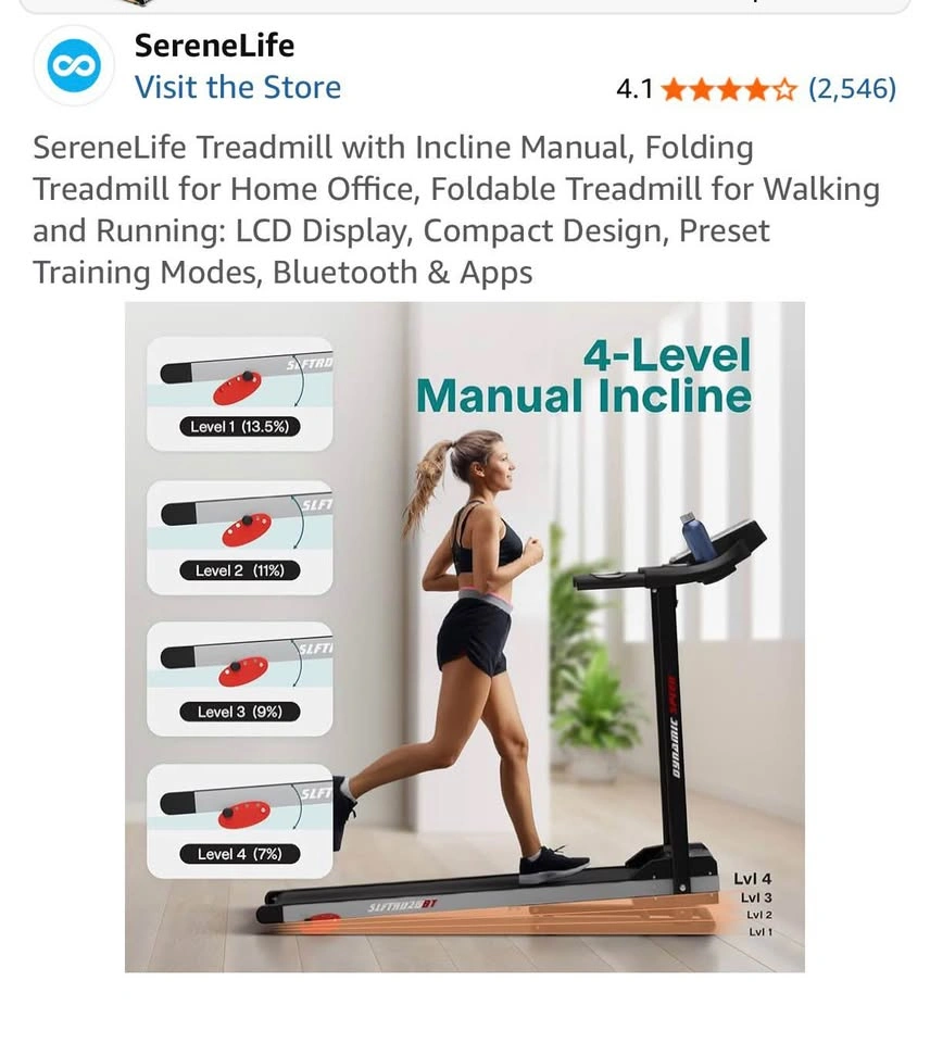 SereneLife Folding Treadmill Manual Incline Bluetooth - photo 3