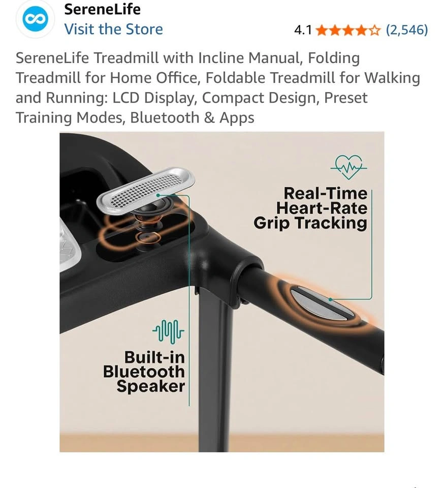 SereneLife Folding Treadmill Manual Incline Bluetooth - photo 4