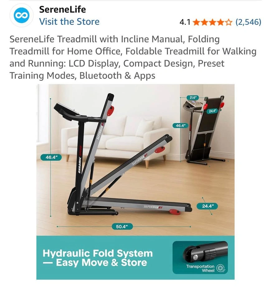 SereneLife Folding Treadmill Manual Incline Bluetooth - photo 5