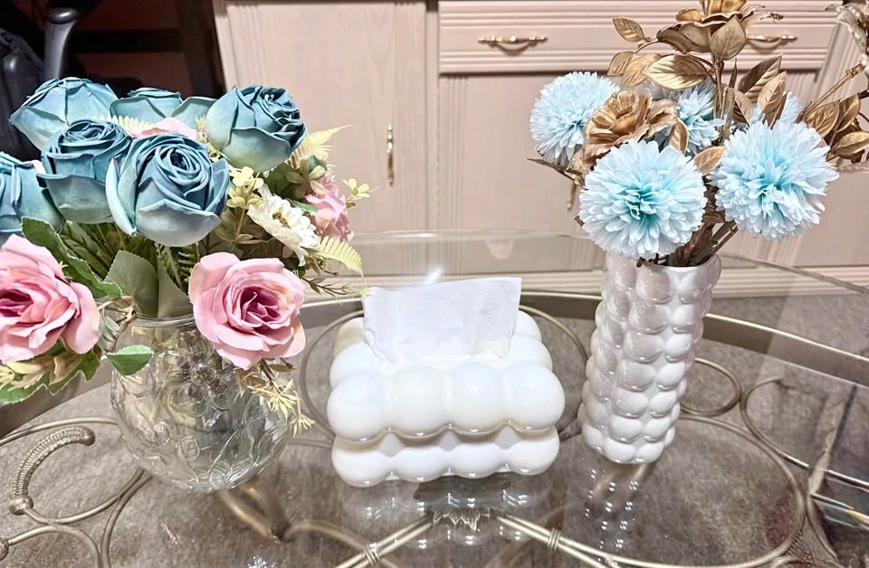 Faux Floral Arrangements & Bubble Tissue Box Cover