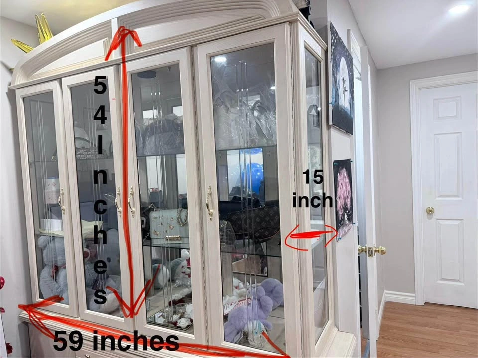 Cream Display Cabinet Hutch Glass Doors Storage - photo 2