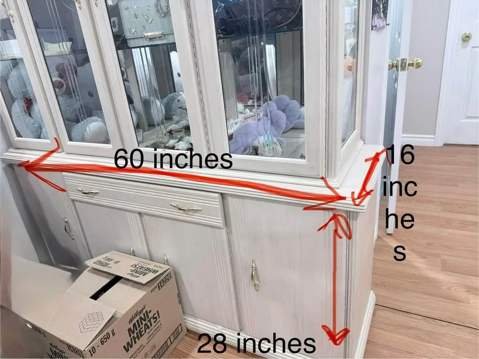 Cream Display Cabinet Hutch Glass Doors Storage - photo 3
