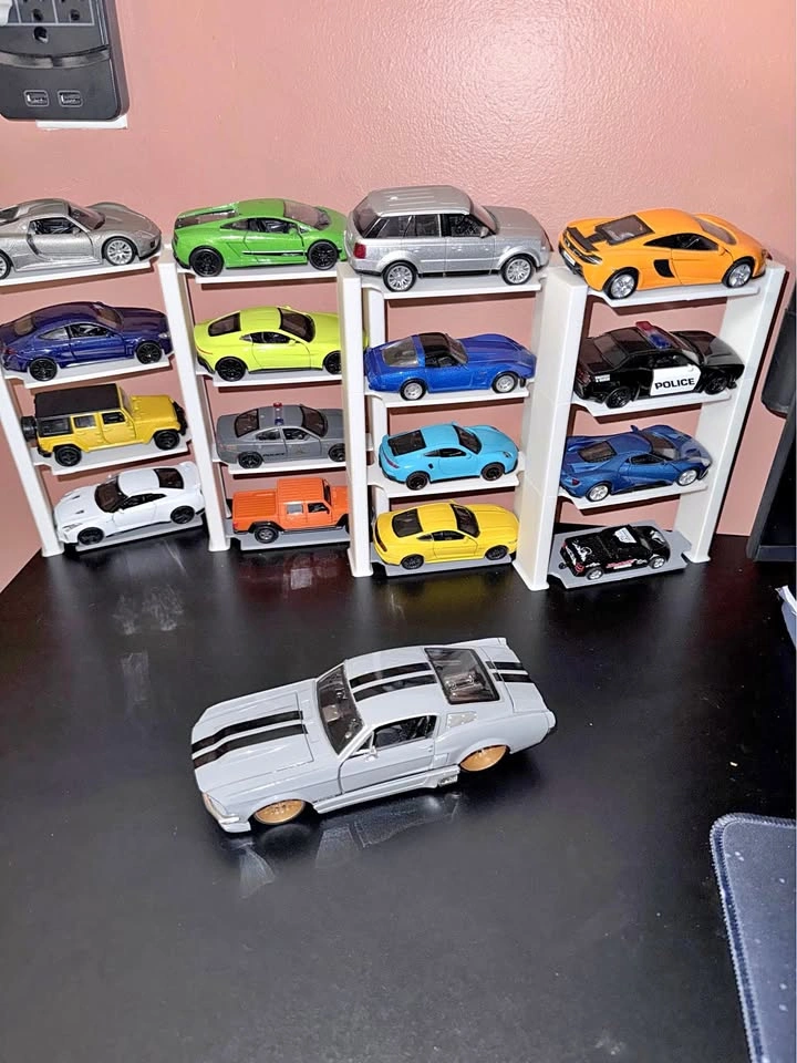 16 Toy Car Collection with 4 Display Stands & Mustang