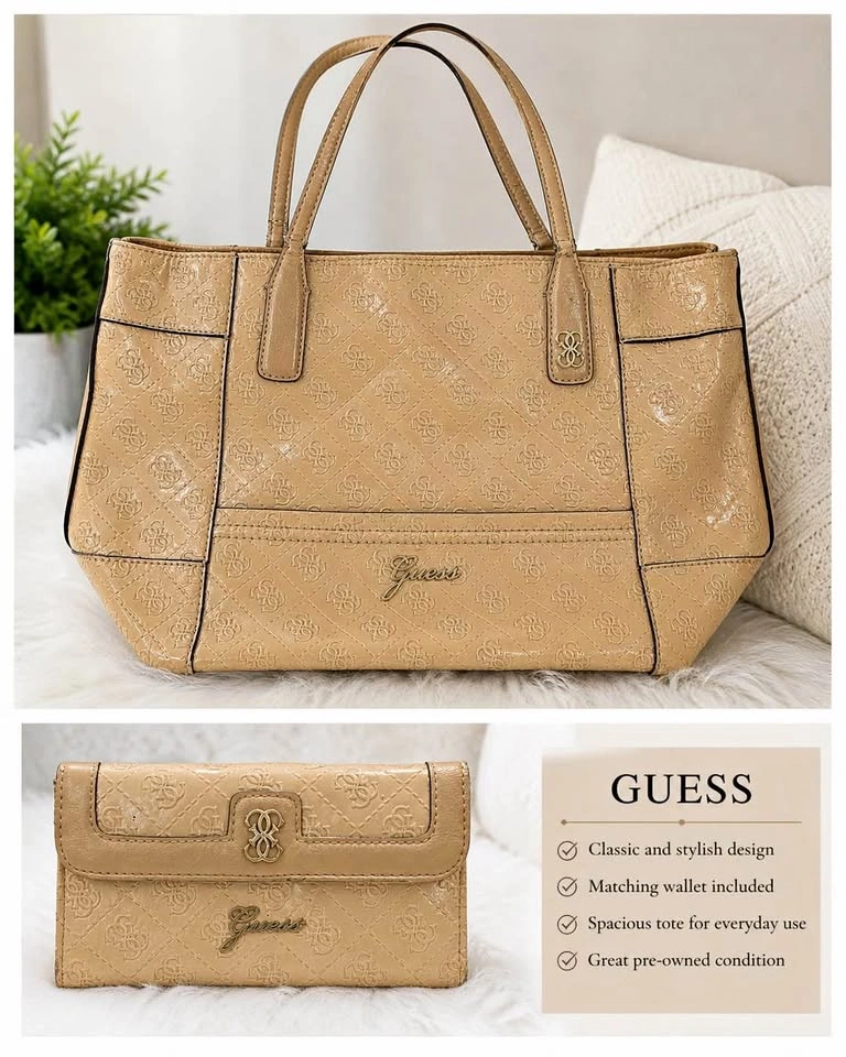 Guess Tan Tote Bag & Matching Wallet Set