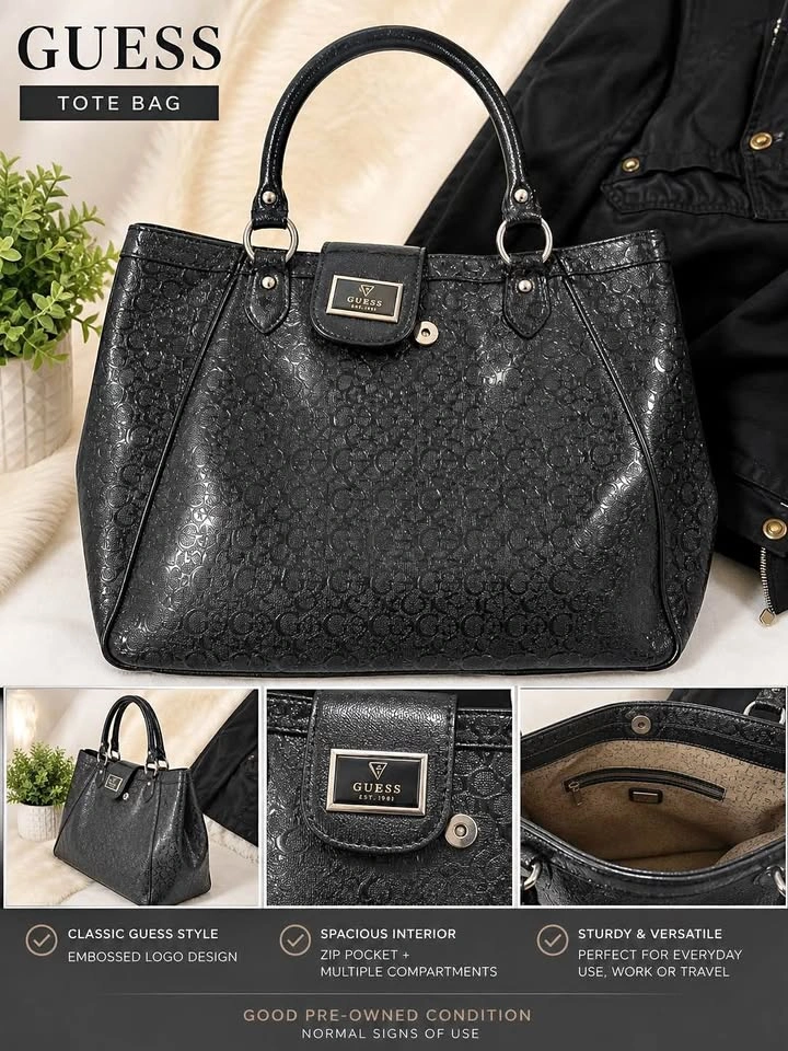 Guess Black Embossed Tote Bag