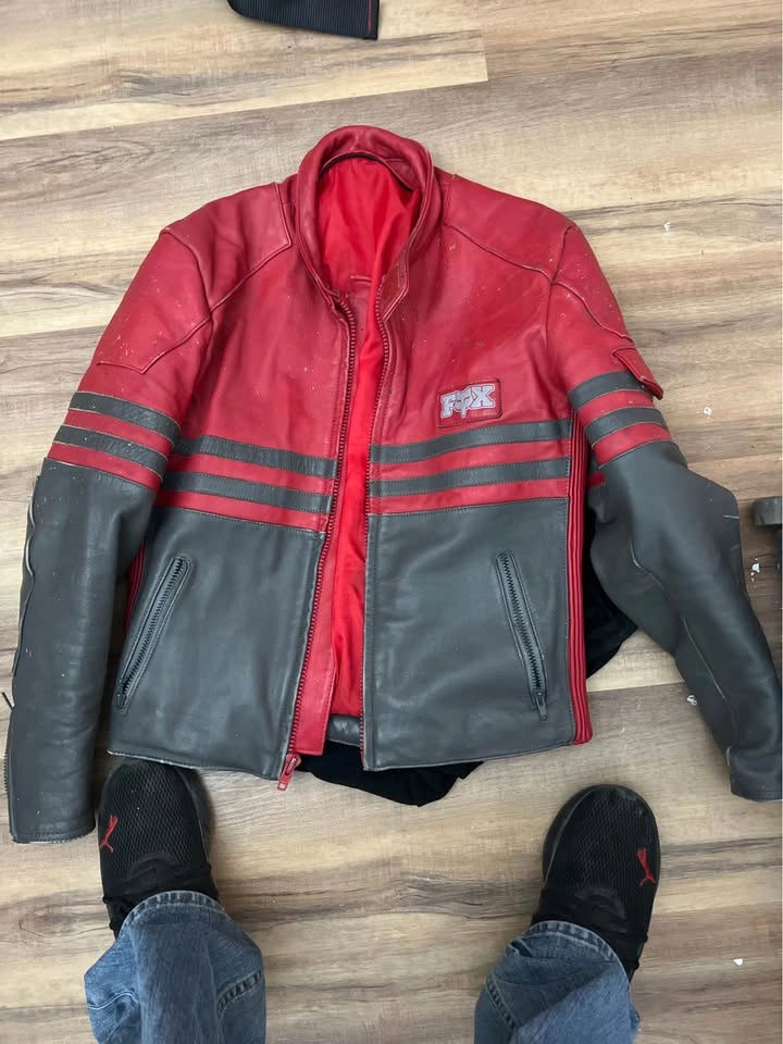 FTX Red & Black Leather Motorcycle Jacket - photo 2