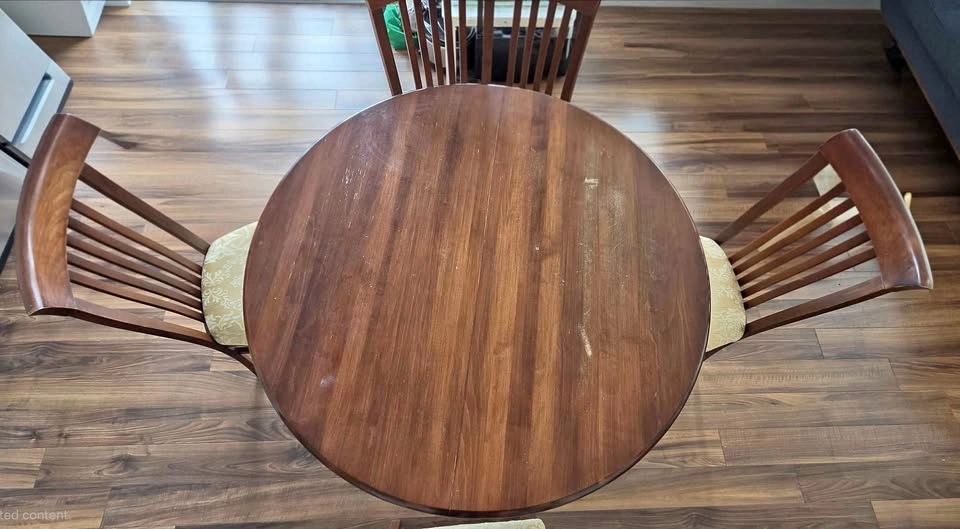 Solid Wood Round Table & 4 Chairs
