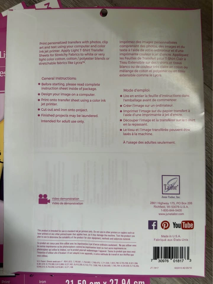 Light T-Shirt Transfer Sheets for Stretchy Fabrics - photo 5