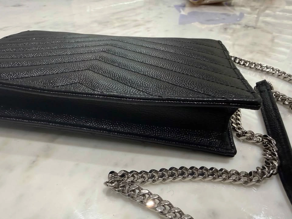 Saint Laurent Cassandre Envelope Chain Wallet Black Grain de Pou - photo 4