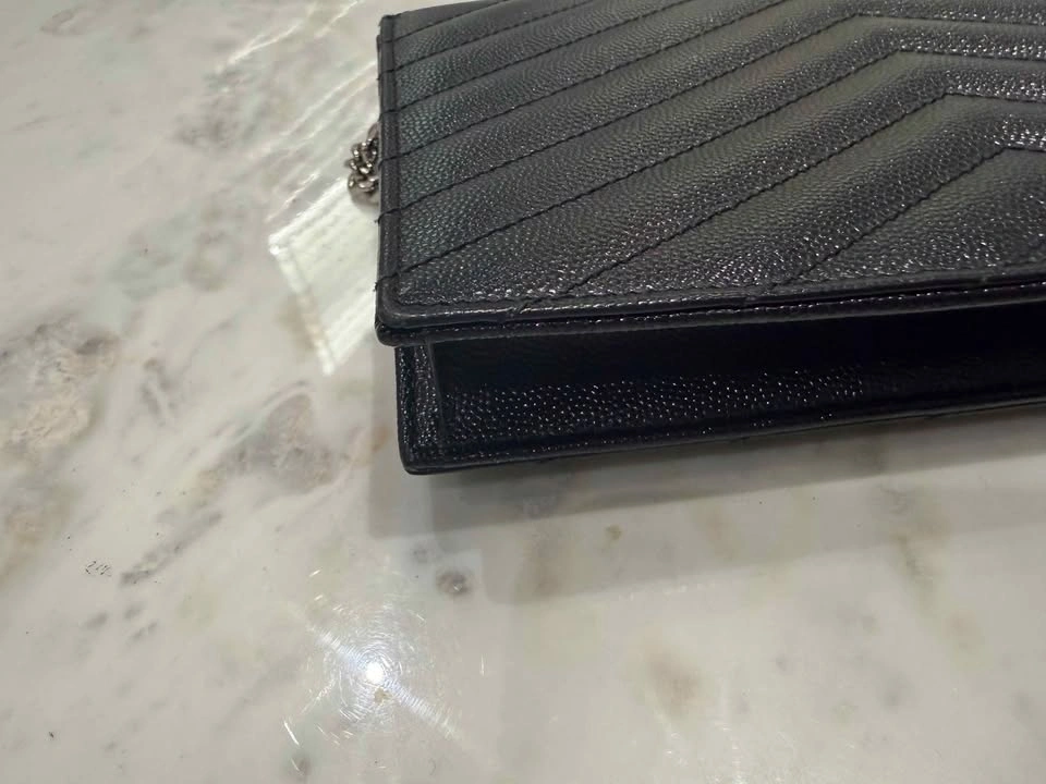 Saint Laurent Cassandre Envelope Chain Wallet Black Grain de Pou - photo 5