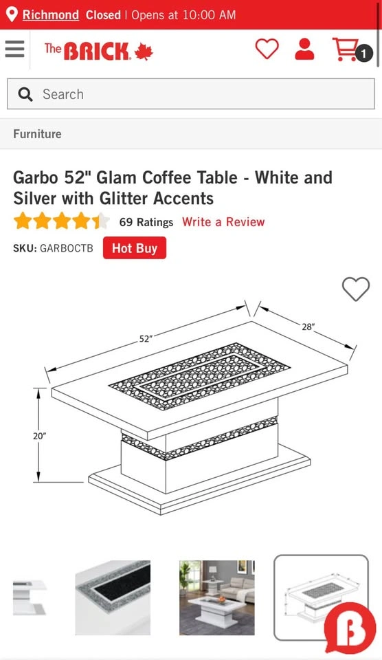 Sparkly 52" Coffee Table - White and Silver - photo 3