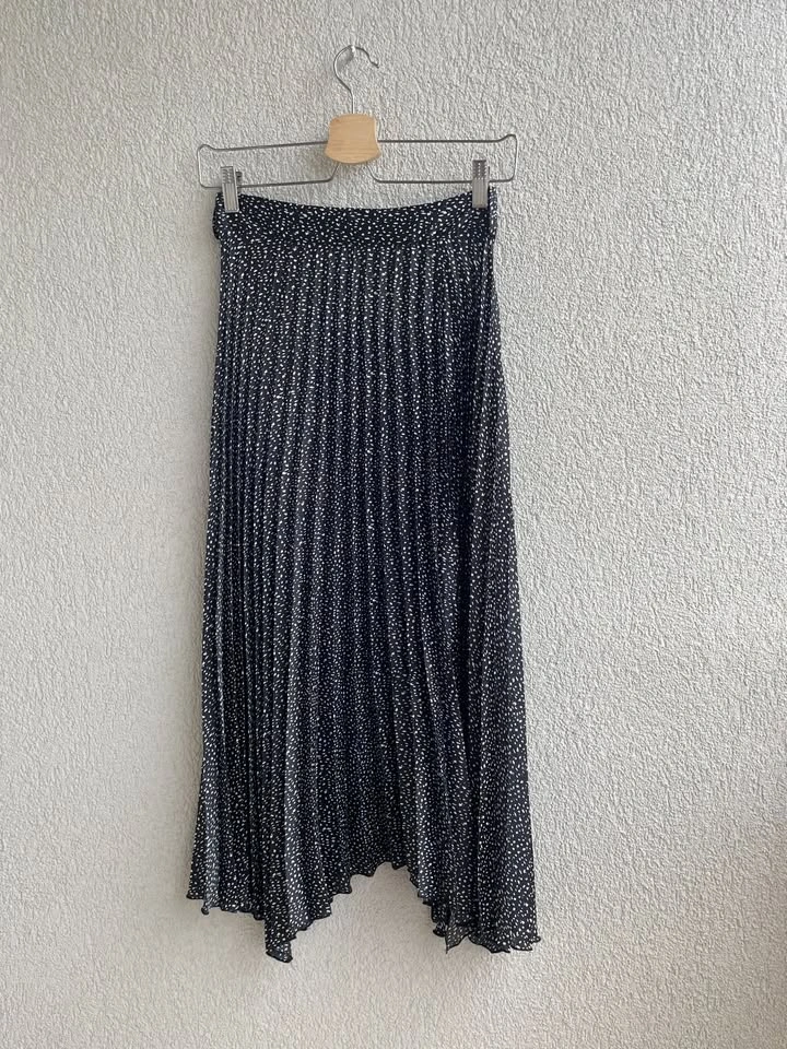 Zara Polka Dot Pleated Skirt Black White XS Midi Lightweight - photo 2
