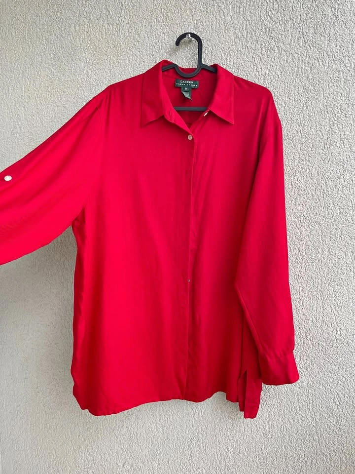 Lauren Ralph Lauren Red Silk Blouse - Size 1X