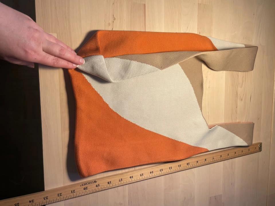 Knit Tote Bag Beige Cream Orange Abstract Reusable Shopper - photo 3