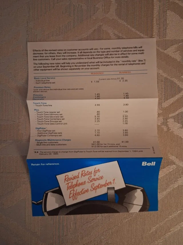 1984 Bell Canada Ephemera - Telephone Service & Rates Update - photo 2
