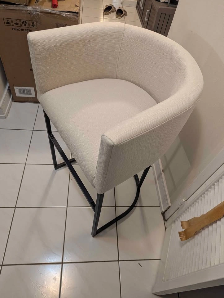 Beige Upholstered Bar Stool w/ Black Metal Frame - photo 5