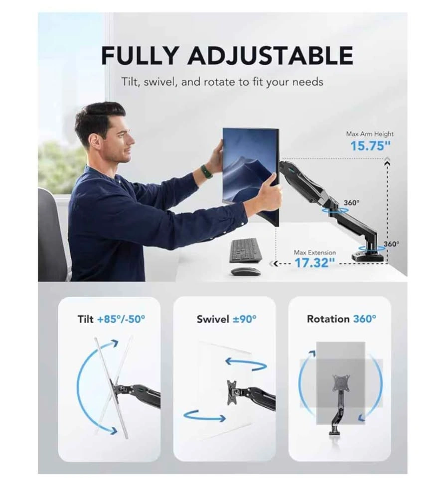 HUANUO Single Monitor Arm Adjustable VESA Mount - photo 2