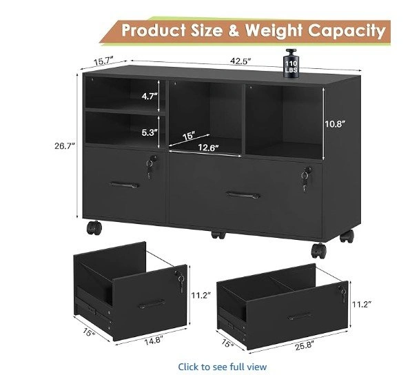 2 Drawer Wood Lateral File Cabinet with Lock - photo 2