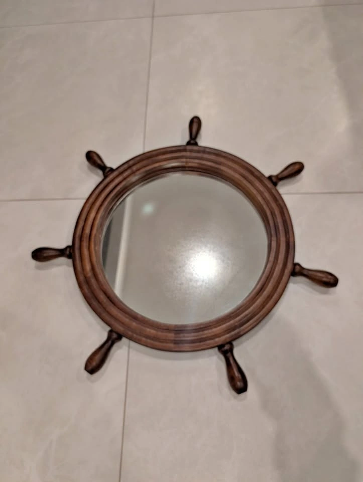 Vintage Nautical Ship Wooden Wheel Wall Mirror - Made in Canada